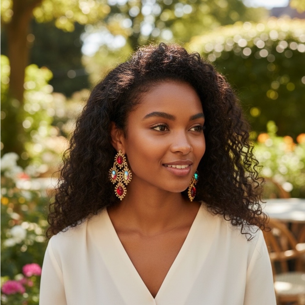 Elegant Gold And Red Statement Earrings - image 2